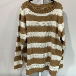 NWOT! Striped Brown/Cream/Gold Long Open Knit Sweater by Venus Size XL